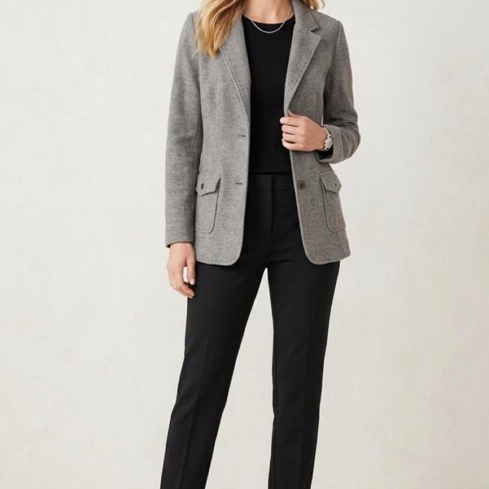 J. Jill Brown Textured Knit Blazer Jacket Womens Small Two Button Flap Pockets